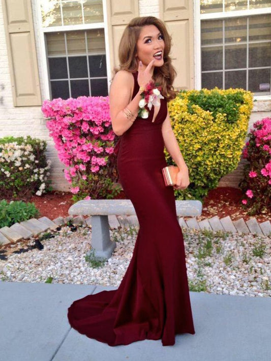Flare shaped beautiful mermaid V-neck sleeveless sweeping woolen hem spandex dress