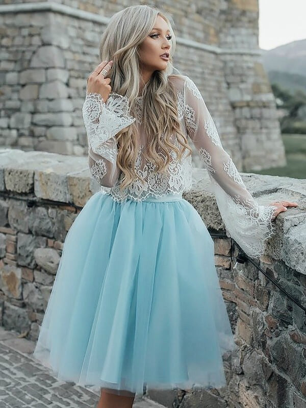 A-line princess skirt long sleeved mini sheer dress
