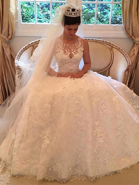 A-line Sweet Princess Lace Palace Skirt Flare Bra Sticker Sleeveless Wedding Dress