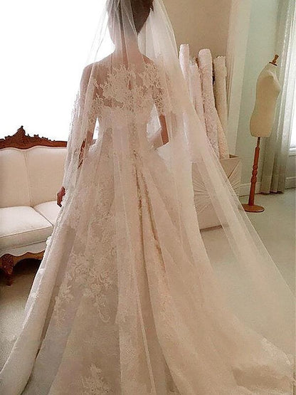A-line Sweet Princess Lace Palace Skirt Flare Bra Sticker Sleeveless Wedding Dress