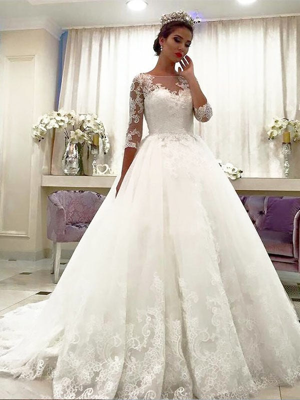 Sweet sheer beto lace court dress wedding dress
