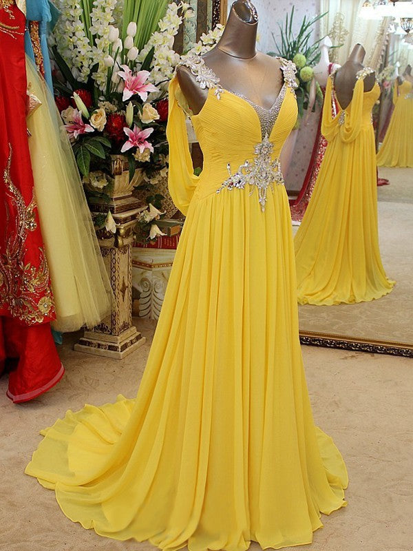 A-line Princess Strap Sleeveless Beaded Skirt Chiffon Dress