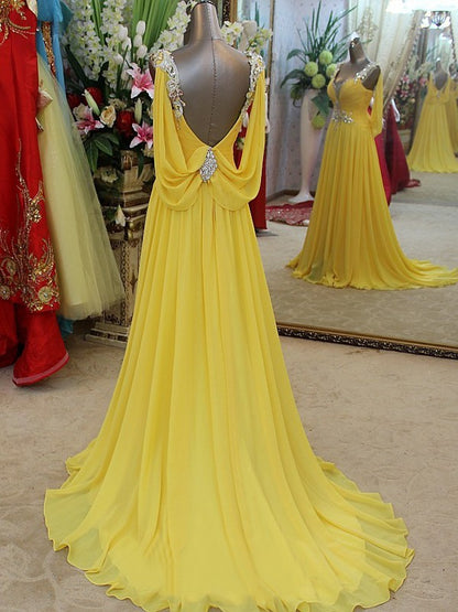 A-line Princess Strap Sleeveless Beaded Skirt Chiffon Dress