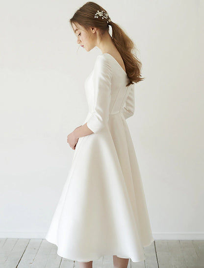 Bride's Vintage and Minimalist Wedding Dress A-shaped Phantom Neck Sleeveless Tea Long Lace Bridal Dress Sticker Summer Wedding Party