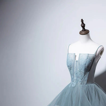 Blue Spaghetti Strap Gauze Prom Dress  Formal Evening Dresses