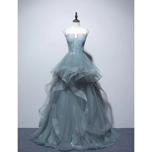 Blue Spaghetti Strap Gauze Prom Dress  Formal Evening Dresses