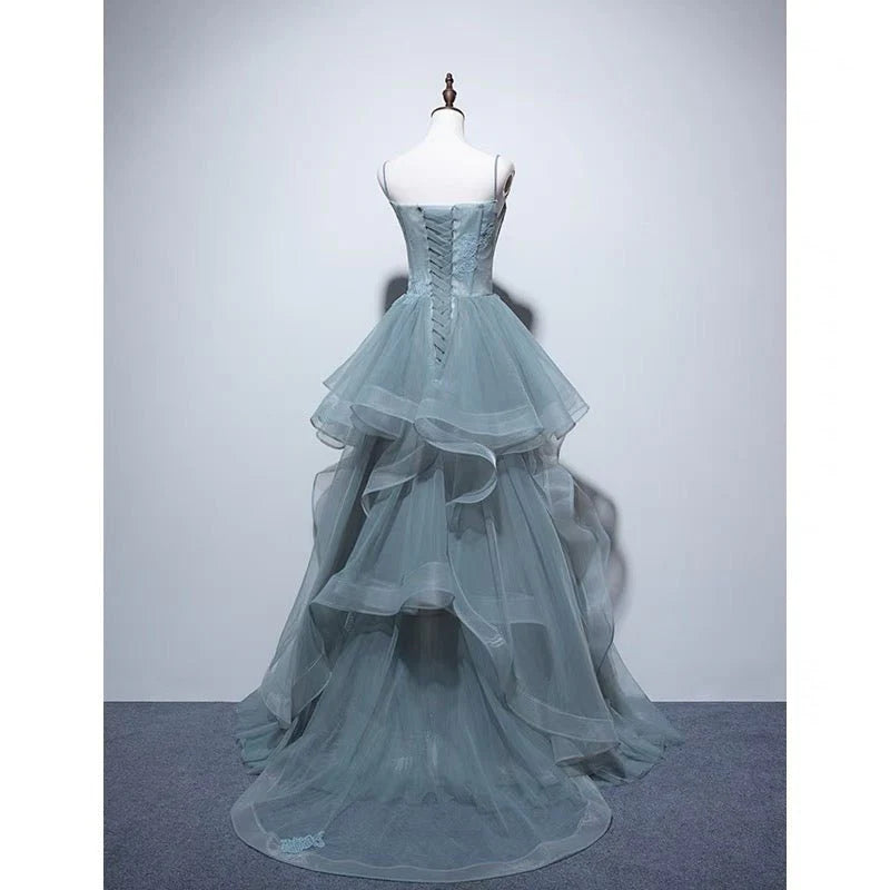 Blue Spaghetti Strap Gauze Prom Dress  Formal Evening Dresses