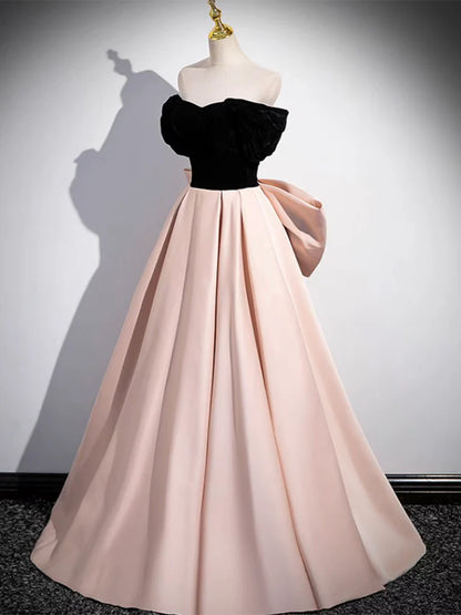 A-Line Off Shoulder Satin Champagne Long Evening Dress Champagne Long Formal Dress