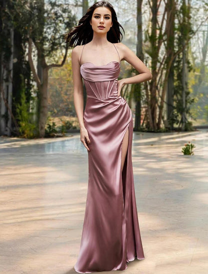 Mermaid Loudspeaker Ball Tight Corset Wedding Guests Dinner Floor length Sleeveless Thin Shoulder Strap Bridesmaid Dress Fold