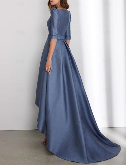 A-line Cocktail Party Dress Elegant Dress and Floor Dress Formal Summer Tea Length 3/4 Long Sleeve One Shoulder Ribbon Bow