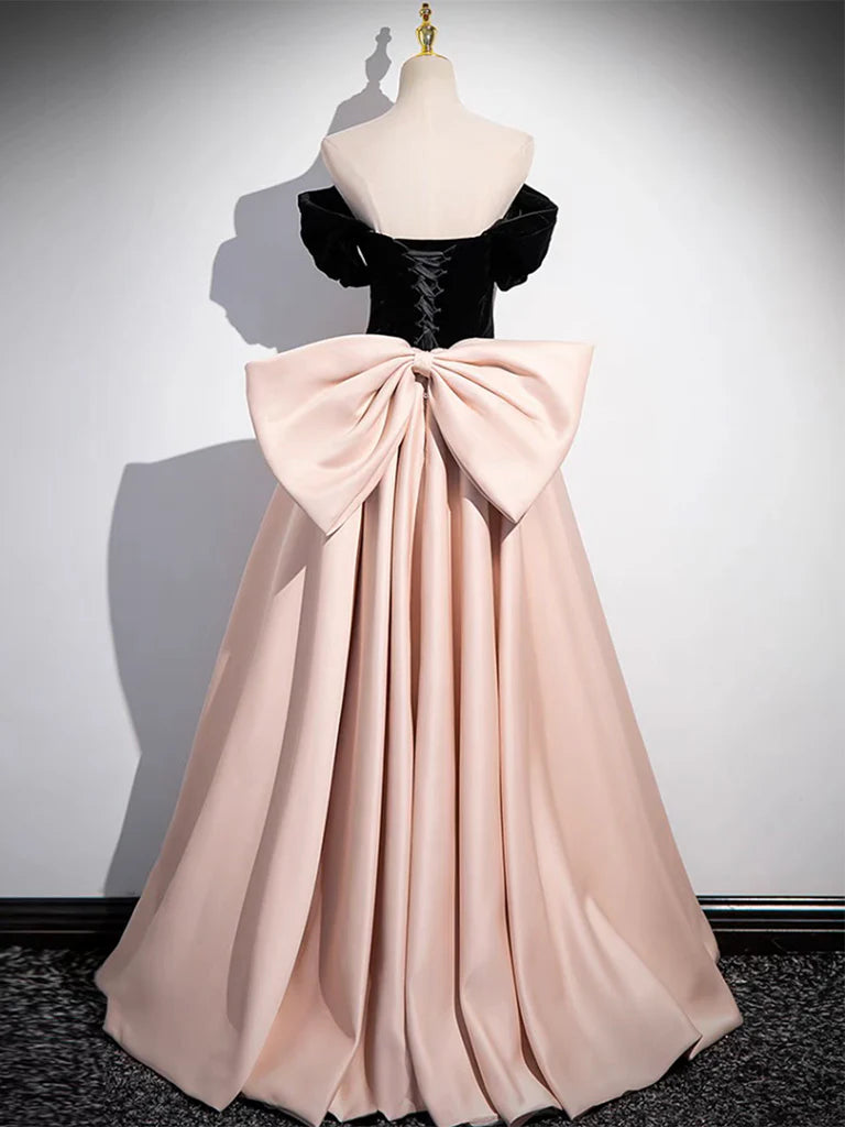 A-Line Off Shoulder Satin Champagne Long Evening Dress Champagne Long Formal Dress
