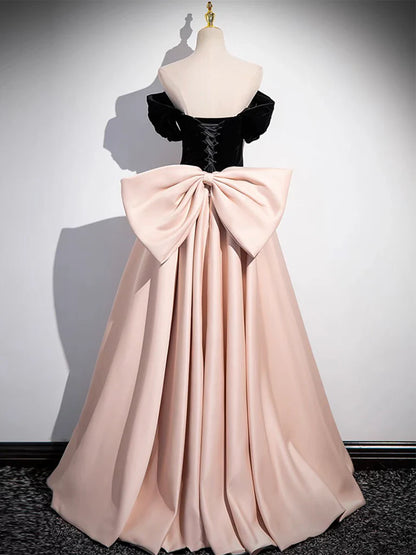 A-Line Off Shoulder Satin Champagne Long Evening Dress Champagne Long Formal Dress