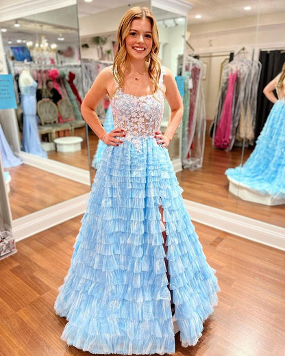 A-line tie e layered ball dress sheer sweep skirt hem