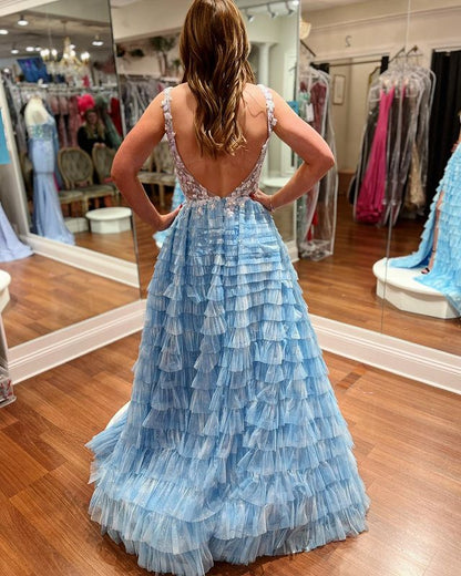A-line tie e layered ball dress sheer sweep skirt hem