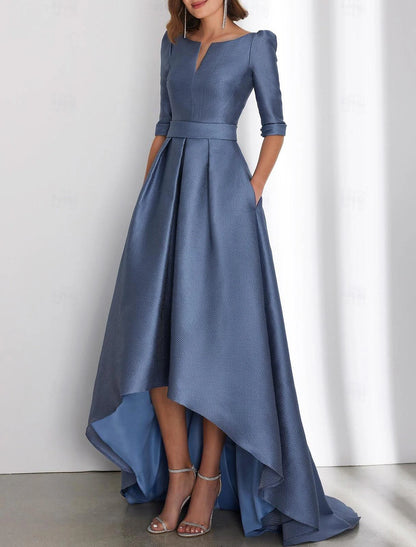 A-line Cocktail Party Dress Elegant Dress and Floor Dress Formal Summer Tea Length 3/4 Long Sleeve One Shoulder Ribbon Bow