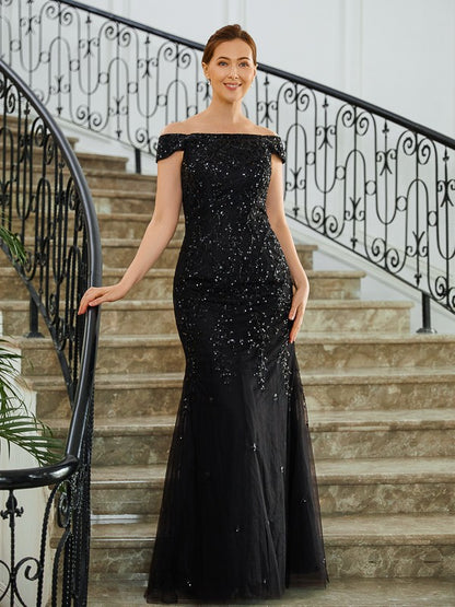 Thin gauze cylindrical thin gauze beaded off shoulder sleeveless and floor length bridal mother dress