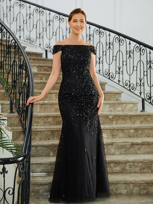 Thin gauze cylindrical thin gauze beaded off shoulder sleeveless and floor length bridal mother dress