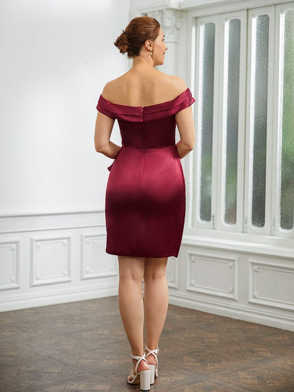 Skirt elastic woven satin pleated off shoulder sleeveless short mini bridal mother dress