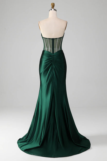 Slim fit mermaid sweet dark green Corset ball dress with front slit