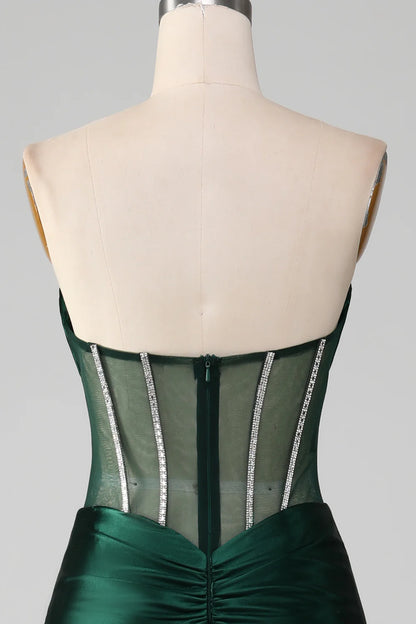 Slim fit mermaid sweet dark green Corset ball dress with front slit