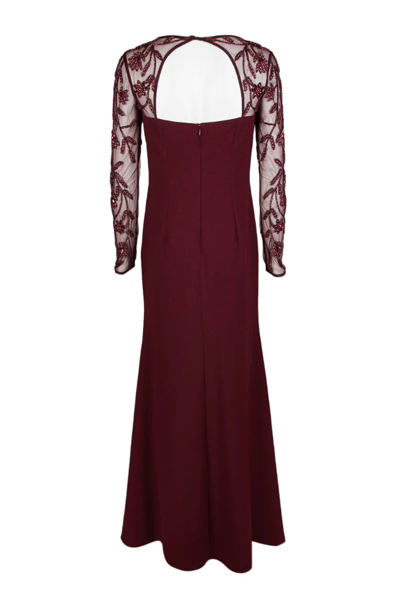 Square Neck Embellished Trumpet Long Sleeve Cutout Back Zipper Back Mesh Mother of the Bride Dresses