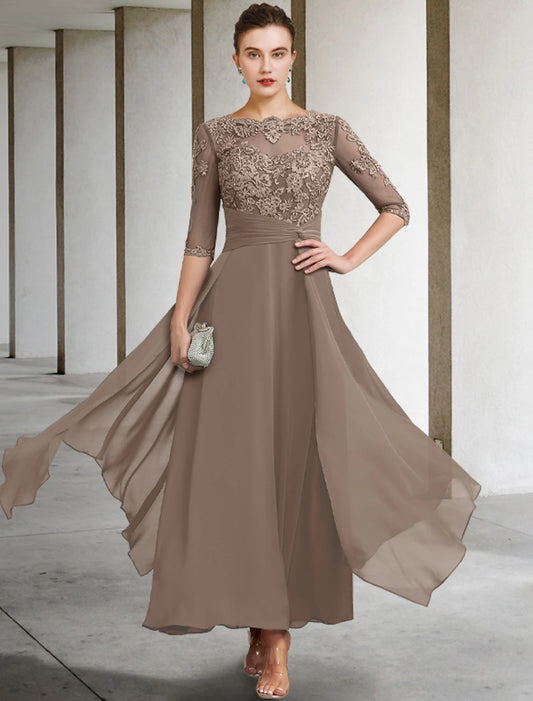 A-shaped Bride Mom Dress Wedding Guests are dignified and atmospheric, with jewelry collar and ankle, chiffon lace half cuffs, pleated beaded decorations, and decals
