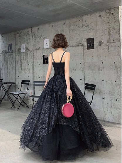 Black tulle sequin long evening dress black tulle formal dress