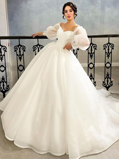 Elegant Bubble Sleeves Chiffon Wedding Dress