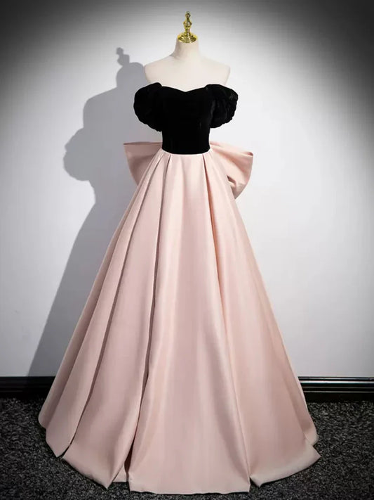 A-Line Off Shoulder Satin Champagne Long Evening Dress Champagne Long Formal Dress