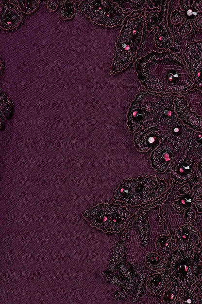 Embellished Scalloped Neck Cap Sleeve Zipper Back Flutter Embroidered Mesh Chiffon Mother of the Bride Dresses with Scarf