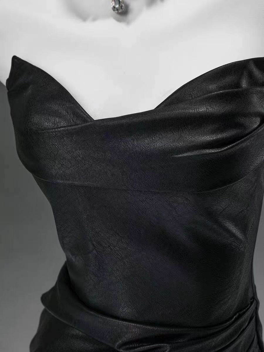 Black Satin Strapless Mermaid Evening Gown
