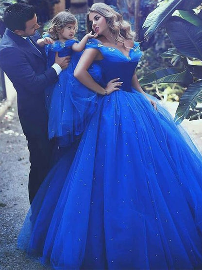 Sexy Off the Shoulder Sleeveless Floor Dragging Beaded Tulle Party Dress