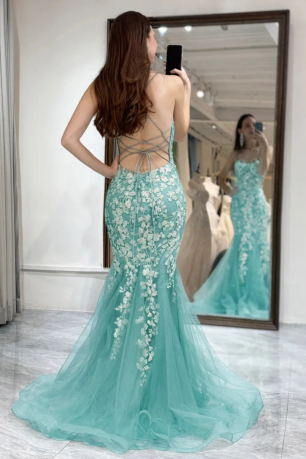Elegant slim fit mermaid lace up long strapless ball dress