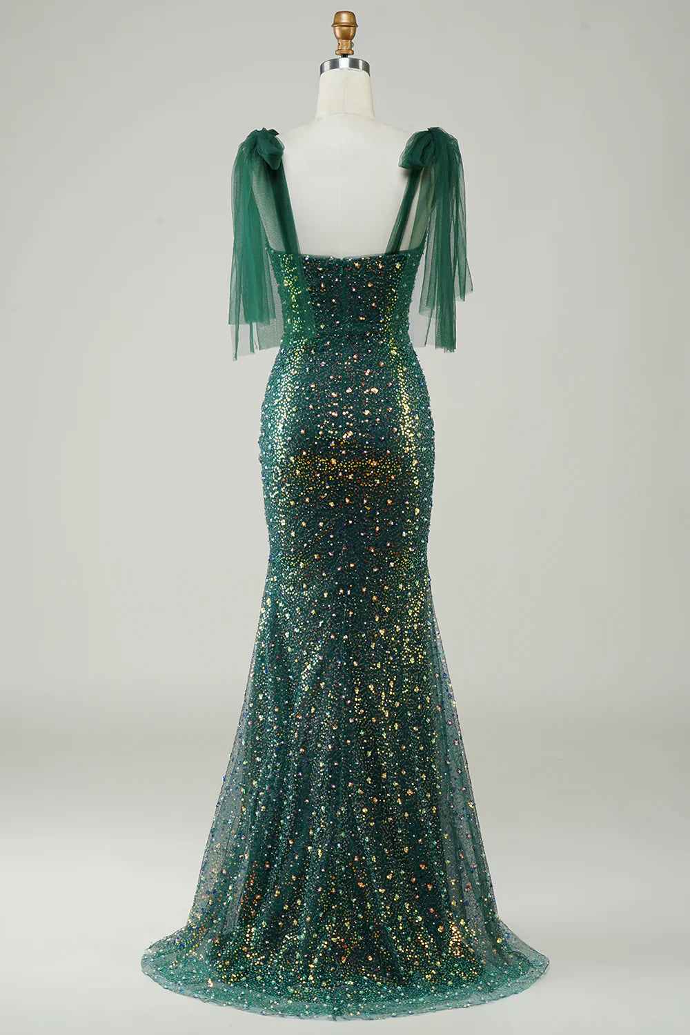 Sparkling dark green slim fit mermaid sequin long slit ball dress