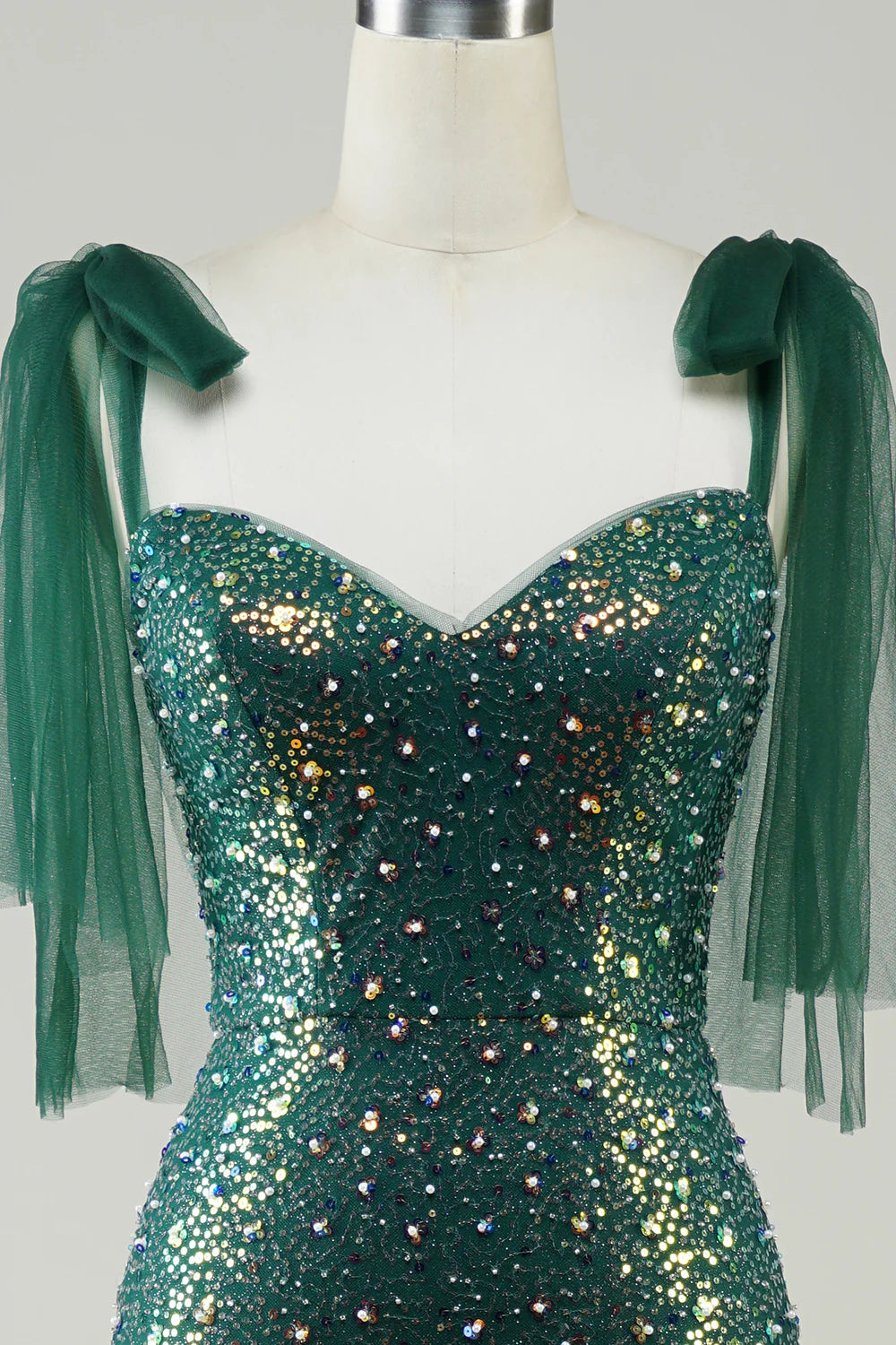 Sparkling dark green slim fit mermaid sequin long slit ball dress