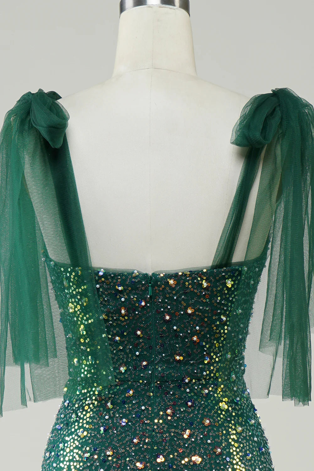 Sparkling dark green slim fit mermaid sequin long slit ball dress