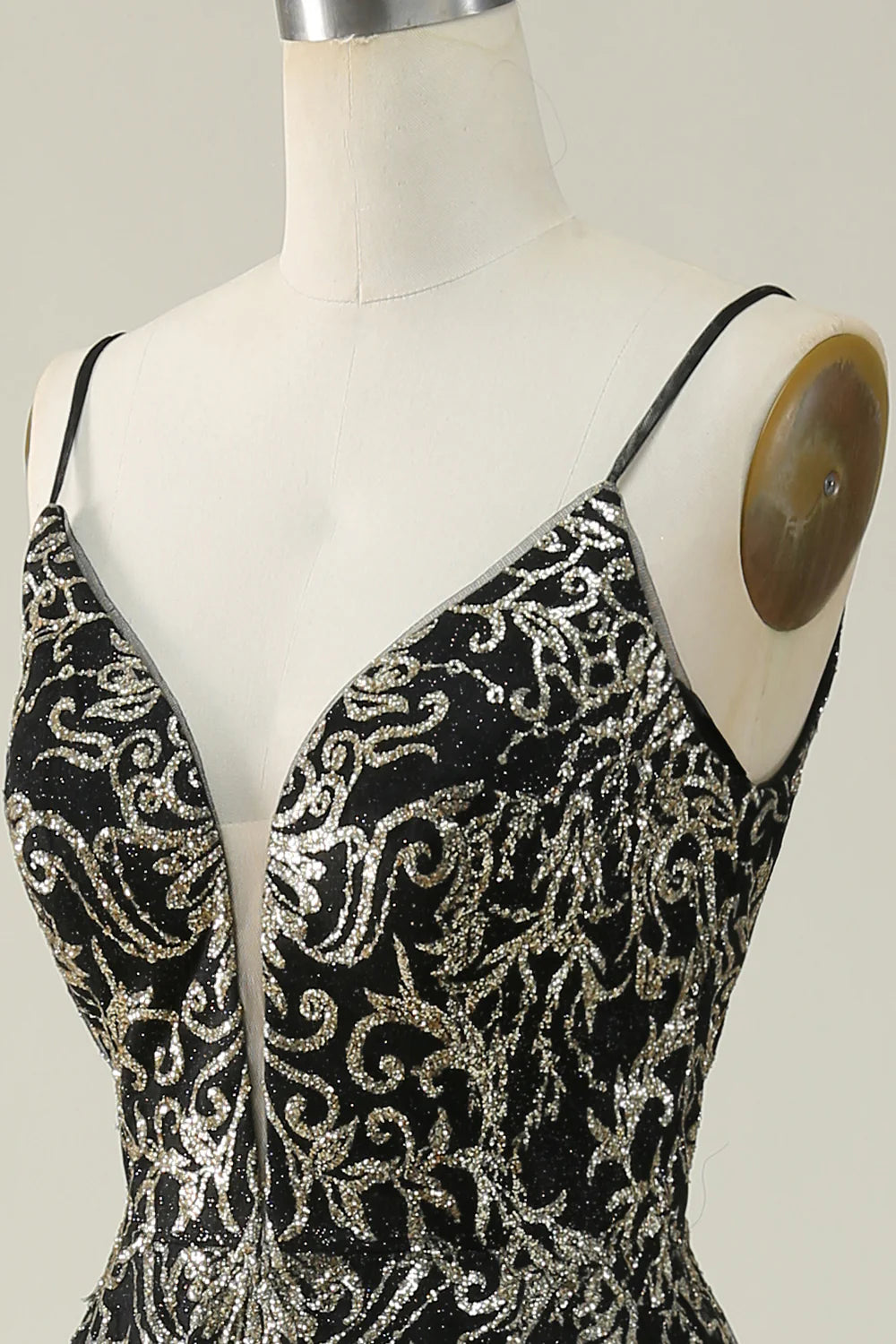 Black and gold spaghetti sexy shoulder strap dance long dress