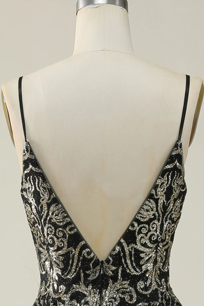 Black and gold spaghetti sexy shoulder strap dance long dress