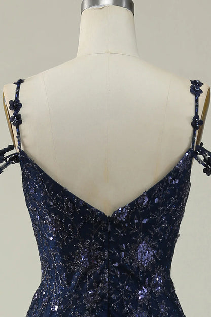 Navy Blue A-line Sexy Elegant Off Shoulder Long Ball Dress